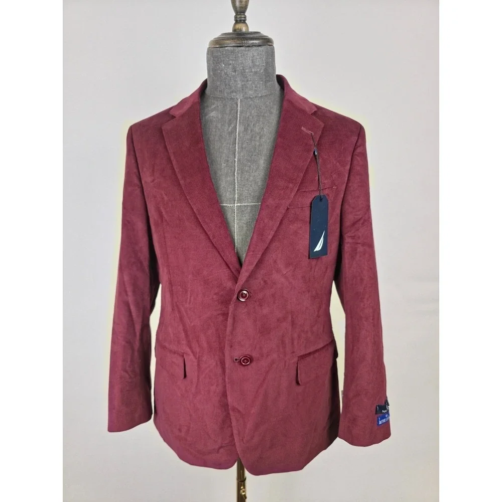 Nautica Sport Coat Mens 44R Red Bard Corduroy Elbow Patch Blazer Suit Jacket NWT